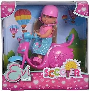 Simba 105733345 Evi Love Scooter, Toy Doll on her Scooter with Helmet, 12 cm, from 3 Years