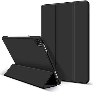 KenKe for iPad Pro 11 inch Case, Slim Lightweight Silicone Soft Trifold Stand Smart Back Cover, [Support Pencil Charging], Auto Wake/Sleep Feature Cover for iPad Pro 11 case 2020 & 2018 - Black