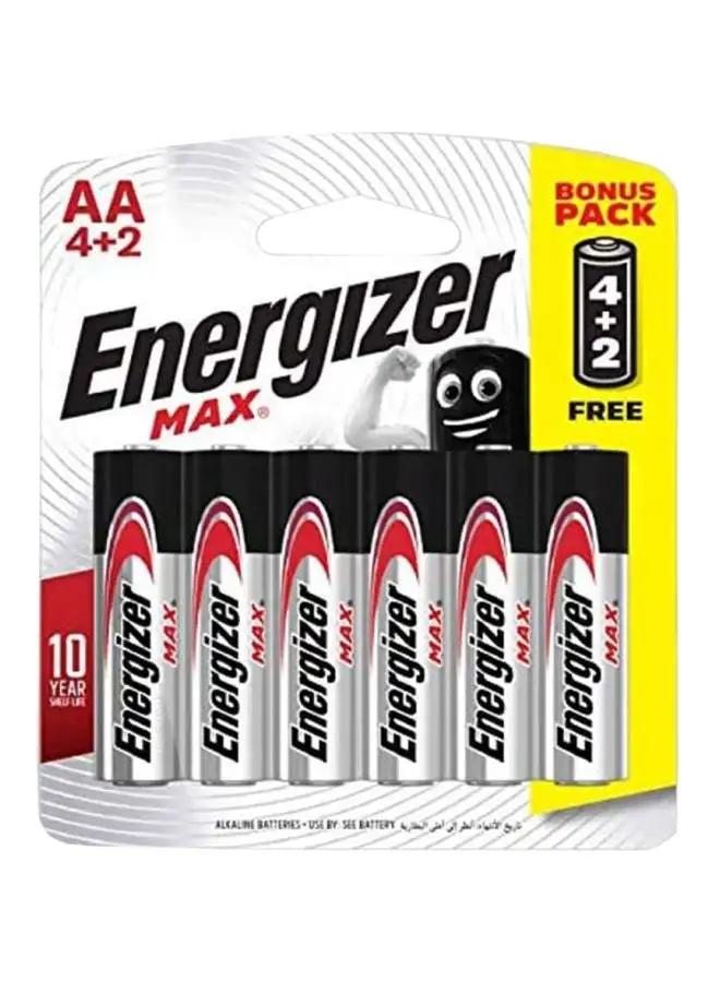 Energizer Energizer Max 1.5V Alkaline batteries - AA  Promo Pack Of 4+2 Silver/Black