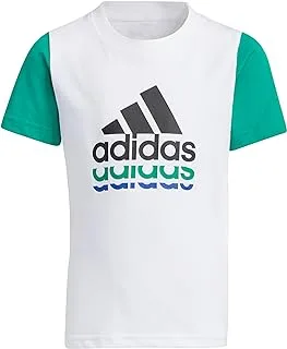 تي شيرت Adidas Boys LB BOS باللون الأبيض/COUGRN HZ7083 تي شيرت غير رياضي للأولاد، أبيض، 3-4A EU