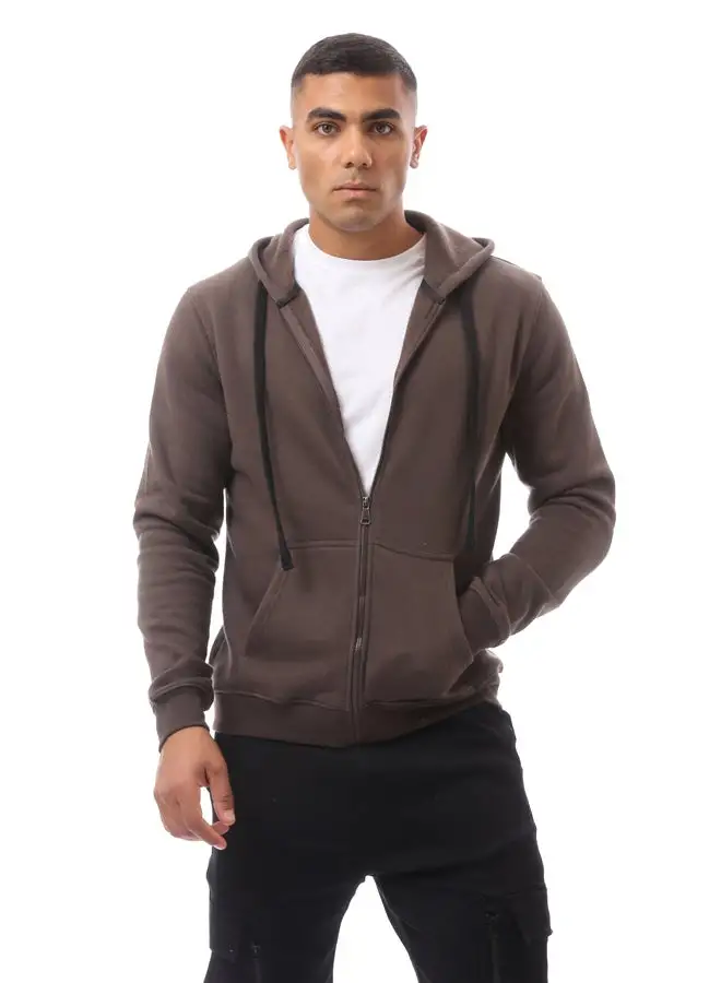 RAVIN Brown Fly Zipper Solid Sweat Shirt