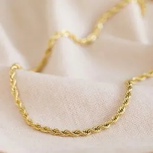 Gold Plated Stainless Steel Rope Chain Necklace - 2mm - 45 Cm