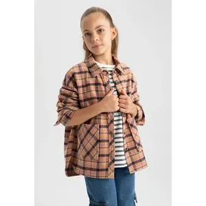 Defacto Girl Woven Shacket Long Sleeve Shirt...