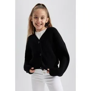 Defacto Girl Tricot Regular Fit V Neck Long Sleeve Cardigan