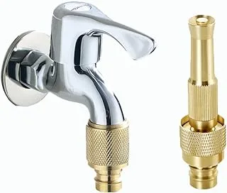 ZKG Brass Hose Nozzle High Pressure for Car or Garden Adjustable Water Sprayer from Spray to Jet Heavy-Duty Hose Nozzle for Gardening Hose Nozzle + Hose Tap Connector