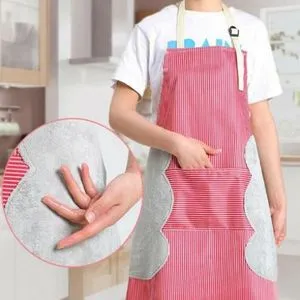 Kitchen Apron With Pocket & Towel On The Sides-Striped Red