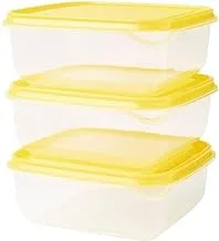 Ikea PRUTA Food Storage Containers with Lids, Transparent/Yellow, 0.6 Litres, 14x14x6 Centimetres, Microwave/Freezer/Dishwasher Safe - Set of 3