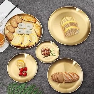 Western Round Steak Plate Eco Friendly Stainless Steel Dinner Plates Gold Tray Tableware Round (26cm)