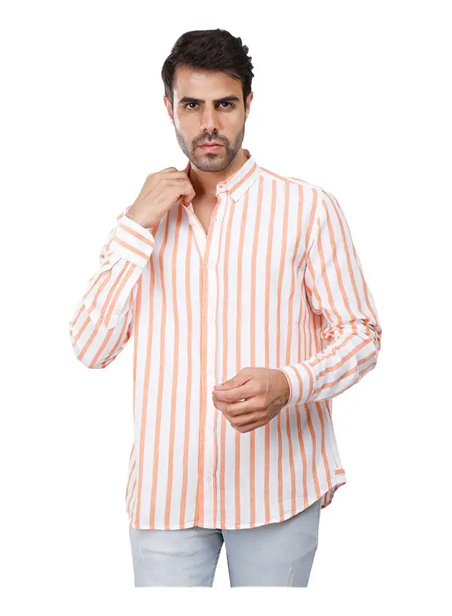 Coup Coup Regular Fit Strip Shirt For Men Color Orange