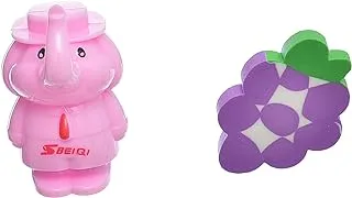 High Qulity Eraser Fruite Shape With Pencil Sharpener Elephent Shape Set Of 2 Pcs For Office,Student - Multi Color