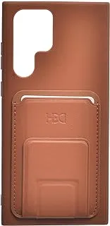 Generic Leather Hard Back Phone Protection Case With Classic Design And Back Pocket Compatible For Samsung Galaxy S22 Ultra - Brown