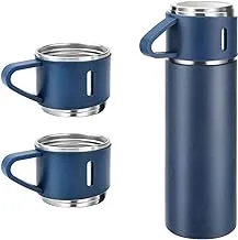 Vaccum Cup Double Wall Stainless Steel Thermal Bottle with Lid 3 Cup for Hot & Cold Drink Water, Tea, Coffee Travel Mug Thermos Vacuum Insulated Flask 500ml (Vacuum Flask with Cup) (Blue)