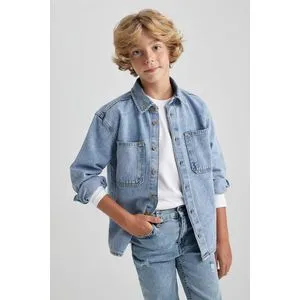 Defacto Boy Denim Oversize Fit Polo Neck Long Sleeve Shirt...