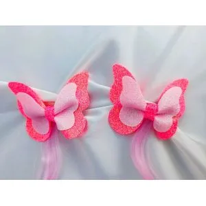 2 Glitter Hair Strand Bow Clips-Pink