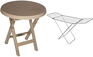 Plastic folding table for home and picnic + Beige chair for hotels and gardens and fit for pedestrians and relax with armrest and strong chair back made of plastic and designed