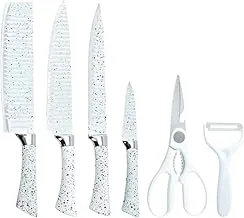 Set of 6 White Dotted Stainless Steel Kitchen Knives in Gift Box (Assorted Colors)