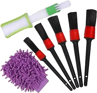 Hoiny Car Detailing Brushes Set with Car Wash Mitt - Automotive Detail Cleaning Brushes Auto Car Detail Cleaning Brushes for Cleaning Engine Bay, Wheels, Emblems, Leather, Air Vents