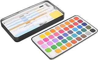 EL Hoda B7145B Solid Watercolor Paint Set of 45 Colors (Wooden Pencil, Metal Sharpener, 3 Paint Brushes, Brush Pen, Art Outliners & 8 Watercolor Papers) - Multi Color