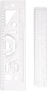 المعايرجي WQ30270C-8078 طقم 2 قطعة مسطرة بلاستيك بأشكال حروف 30 سم مع منقلة مصنوعة من مادة متينة، مناسبة للمدرسة والمنزل