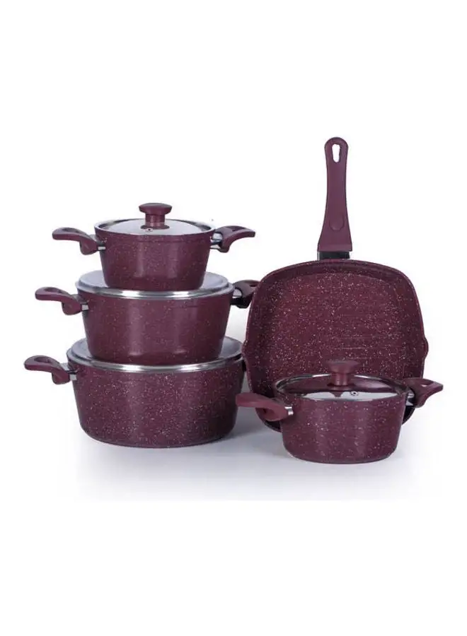 Top Chef Granite 9Pieces Set Burgundy 28cm