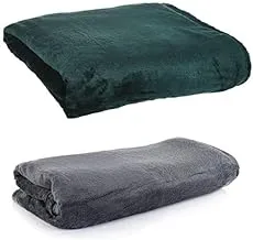 Mintra Microfiber Blanket, Super Soft, 100% Polyester (180 x 220 cm) - Green + Mintra Microfiber Blanket, Super Soft, 100% Polyester (180 x 220 cm) - Dark Grey