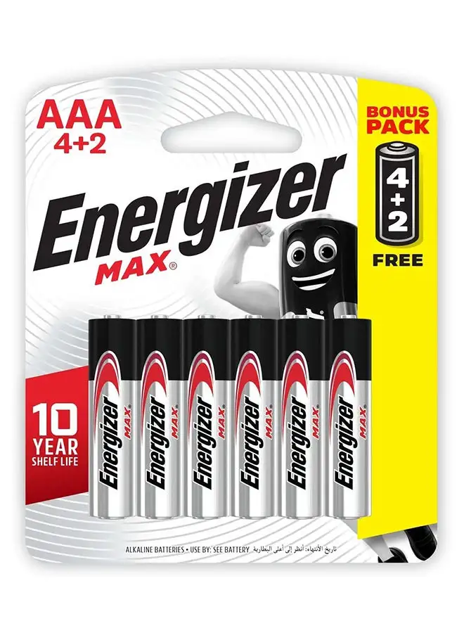 Energizer Max Promo Pack Battery, Size AAA, Pack of 4Plus2 Blister Card - 4+2