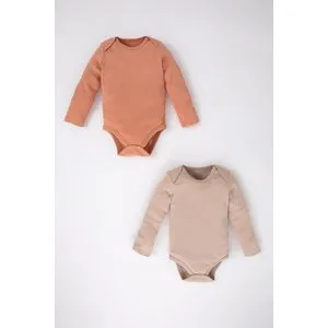 Defacto Babygirl New Born Knitted Regular Fit Envelope Neck Long Sleeve Snap Body - 2 Pack..