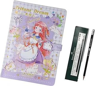 HardCover tritons's Dream Notebook A5 With Magnatic Lock/Purple & 12-Pieces Faber Castell 2112 Pencils with Eraser