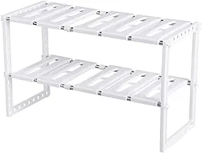 Under Sink Organizer 2 Tier Expandable Kitchen Bathroom Pantry Storage Shelf - Multi-Functional Adjustable Under Kitchen Sink Organization Storage Rack Heavy Duty - White