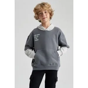 Defacto Boy Knitted Oversize Fit Hooded Long Sleeve Sweat Shirt