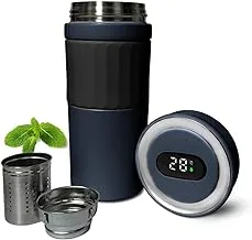 hanso Coffee Mug Thermal Mug Smart Temperature Display Double Wall Vacuum Insulated Stainless Steel Coffee & Tea Mug with Leak-Proof Lid for Travel, Work, and Outdoor (420ML) (Dark Blue)