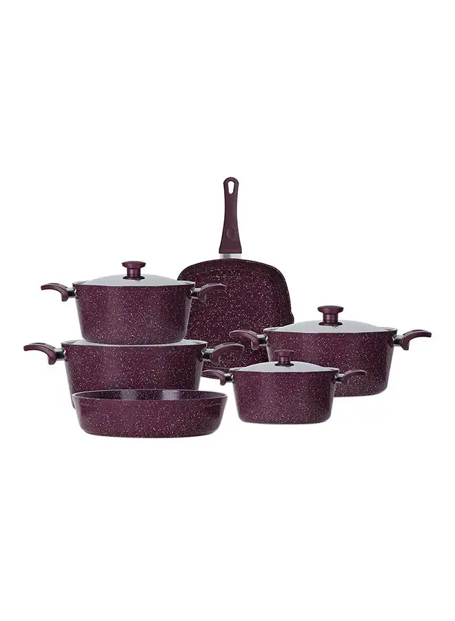 Top Chef 10-Piece Granite Cookware set (Pot18-20-24-28-Grill28-Tray26) Burgundy