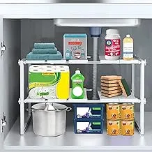 Unodeco Under Sink Organizer Kitchen Storage 2-Tier 10 Panels Undersink Expendable Storage Shelf