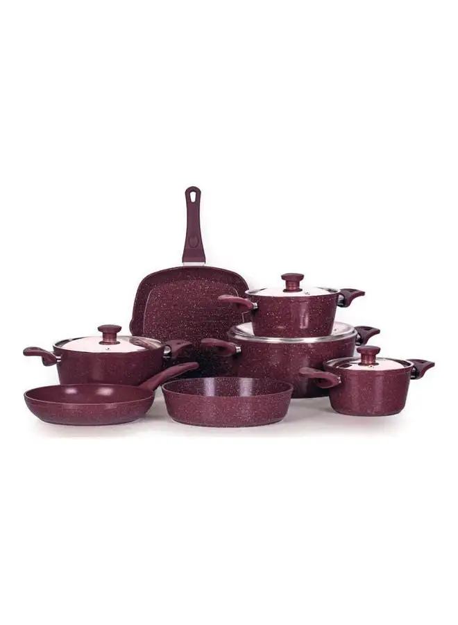 Top Chef Granite 11 Pieces Set (Pot18/20/24/28/Grill28/Tray26/Frying Pan26) Burgundy 26cm