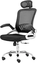 Ergonomic High-Back Mesh Office Chair, with Flip-Up armrest and Adjustable Headrest, Lumbar Support and PU Wheels Swivel Adjustable Mesh Computer Chair （Black）