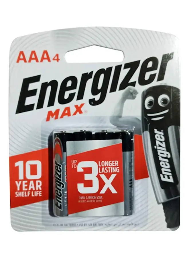 Energizer Energizer Max Alkaline AAA Batteries - Pack Of 4 Silver/Black/Red