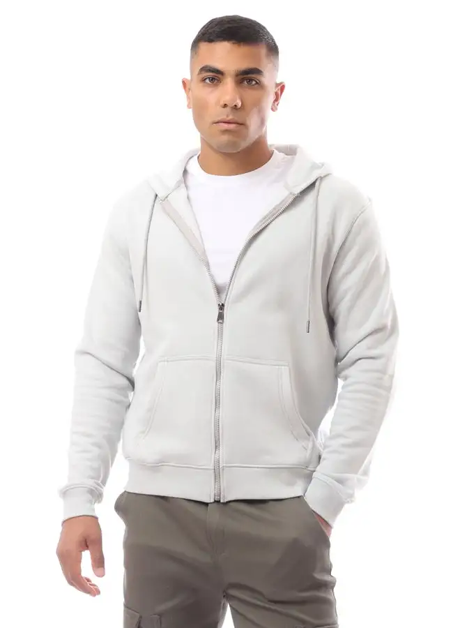 RAVIN Light Grey Fly Zipper Solid Sweat Shirt