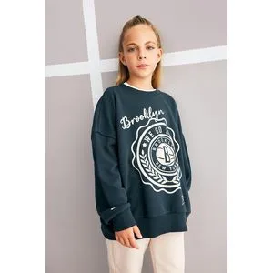 Defacto Girl Knitted Oversize Fit Crew Neck Long Sleeve Sweat Shirt