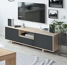 Dmora TV Cabinet with 3 Doors and Open compartment, Sideboard, Design Sideboard, Modern Buffet for Living Room, cm 150x41h46, Oak Color