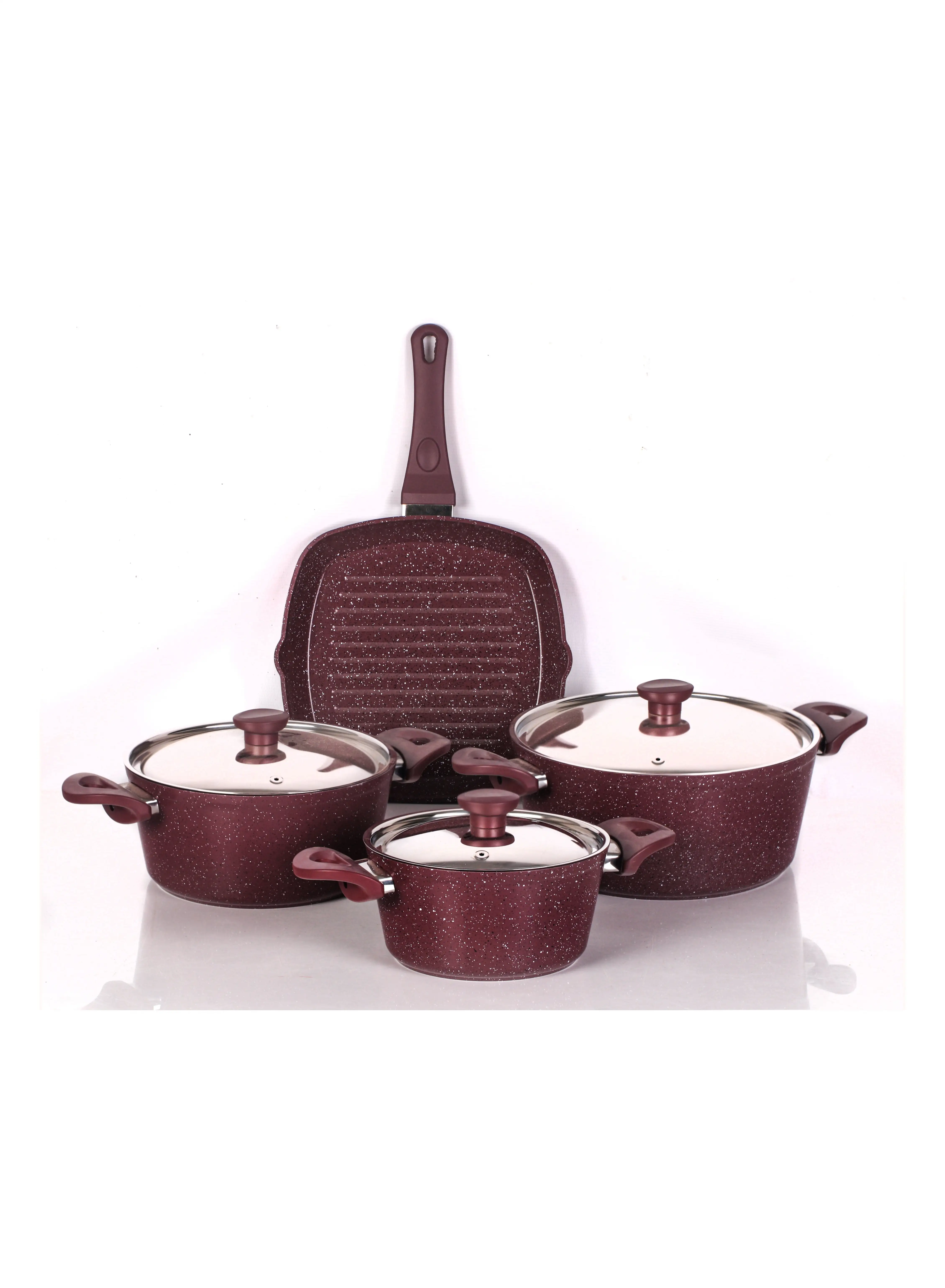 Top Chef Top Chef 7-Piece Granite Cookware Set (Pot18/20/24/Grill28) Burgundy