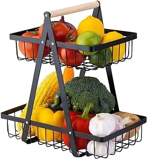 TUAKIMCE 2 Tier Fruit Racks, Detachable Kitchen Vegetable Rack, Fruit Storage Holder Stainless Steel Basket For Bedroom Bathroom (Black)