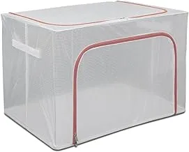 Foldable Transparent Storage Bags for Clothes Stackable Storage Boxes Storage Units with Stainless Steel Frame, Folding Cabinet Boxes, Steel Zipper, Large Capacity (66L) (pink)