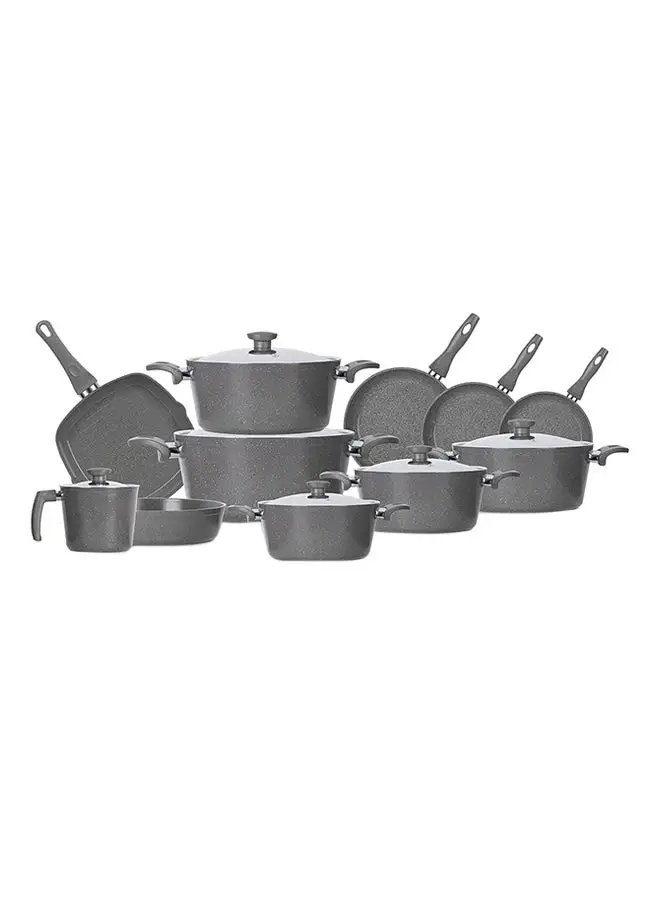 Top Chef 17-Piece Granite Cookware Set(Pot18-20-22-24-28-Frying Pan20-22-24-Tray26-Milkpot16-Grill28) Grey