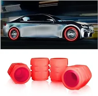 4PCS Fluorescent Car Tire Valve Stem Caps, Luminous Glow in The Dark Auto Tire Valve Cover, Illuminated Corrosion Resistant, Car Decor Accessories Universal for SUV, Trucks, Cars (Red1)