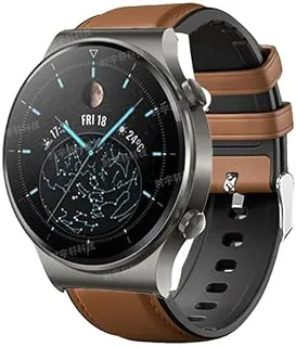 متوافق مع سوار Huawei Watch GT/GT2 مقاس 46 مم، وسوار ساعة Samsung Galaxy (46 مم)، وحزام ساعة Magic/Watch Pro مقاس 22 مم سريع الإصدار من الجلد الأصلي والسيليكون الهجين