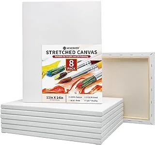 NEXCOVER Stretched Canvas - 8 Pack 11x14 Inch, 5/8” Profile, 100% Cotton Art Canvas, Triple Primed White Blank Canvases, Acid-Free, Artist Painting Canvas for Acrylic, Oil, Tempera, Gouache Paint