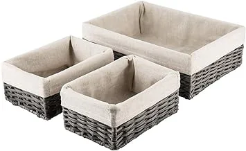 Hosroome Handmade Storage Basket Wicker Baskets for Organizing Shelf Baskets Woven Decorative Home Storage Bins Decorative Baskets Organizing Baskets Nesting Baskets(Set of 3,Grey)