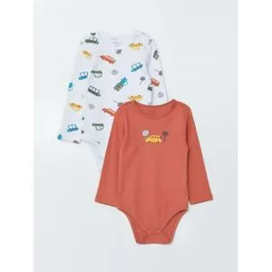 LC Waikiki Crew Neck Printed Baby Boy Body With Snap Crotch 2-Pack.