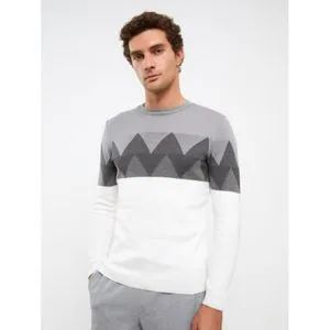 LC Waikiki Crew Neck Long Sleeve Patterned Men's Tricot Sweater