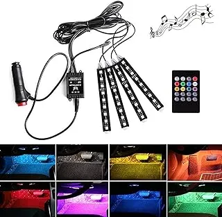 Possbay 4 x LED Strip Lights 36 LED أضواء جو السيارة الداخلية أضواء Footwell مجموعة الإضاءة الخافتة، أضواء مزاج السيارة، أضواء زخرفية ملونة مع التحكم في الموسيقى المنشط بالصوت